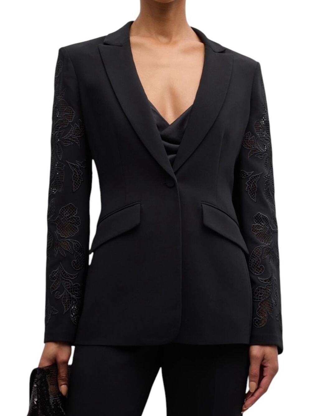 New Cinq A Sept Cheyenne Cutout Paisley Embroidered Sleeve Blazer Black Size 4